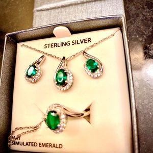 Sterling Silver and Emerald Jewelry Set